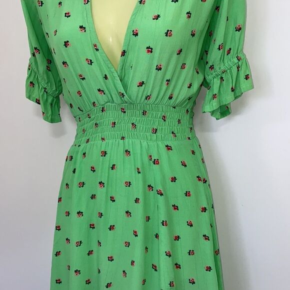 Faithfull The Brand Dress”Manhattan “ Spearmint Pink Roses Mini Nwot 4 - Picture 3 of 8